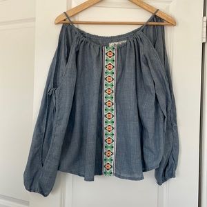 Chambray top with cutout sleeves